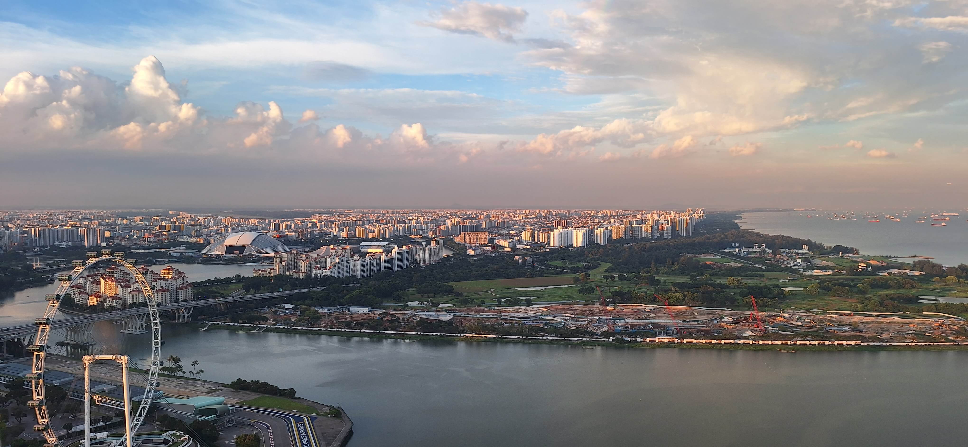 Looking out over Singapore's East Coast, including the Singapore Flyer wheel.